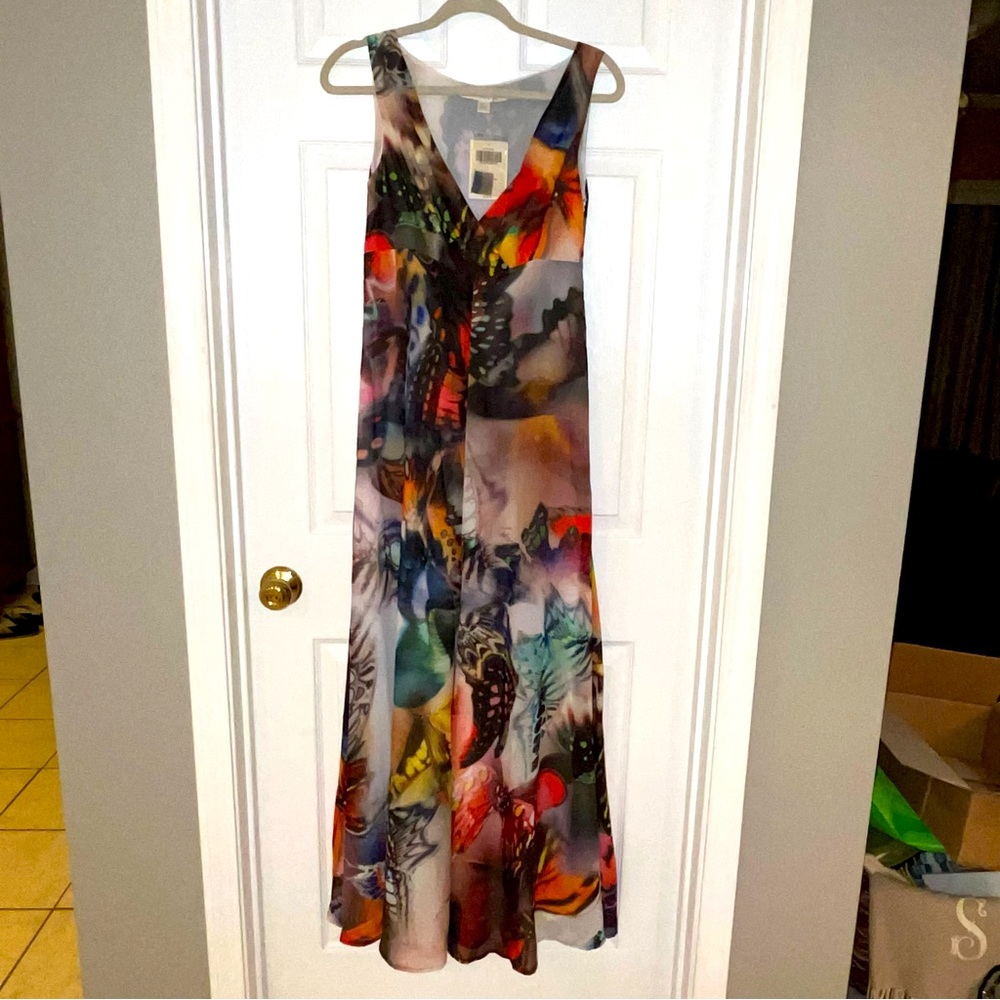 Boston Proper Butterfly Kiss Maxi Dress SZ 4 Multi Colored Lightweight Fairy NEW